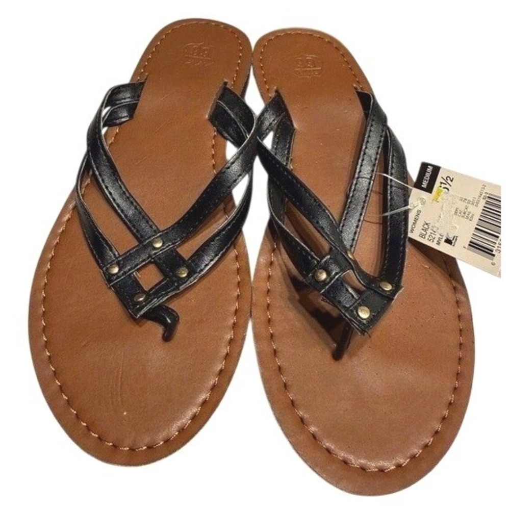 Route 66 Mylo Thong Sandals Women's Summer Black Brown Strappy Studded 6.5 NEW x